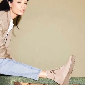 Freda Salvador Beige Lace-Up Ankle Booties